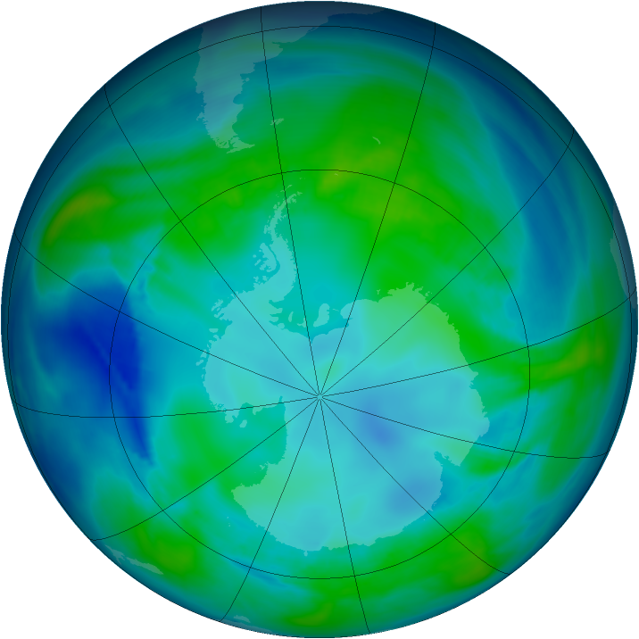 Antarctic ozone map for 01 May 2008